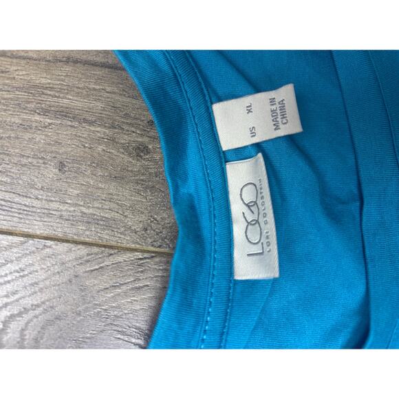 LOGO Lori Goldstein XL Blue Tunic Dress Lace Hem Boho Artsy Stretch - Picture 4 of 7